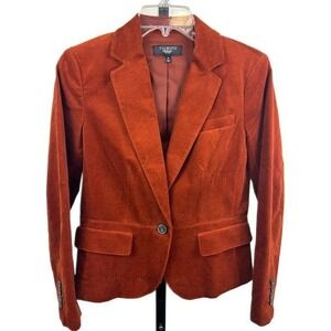 Talbots Women's 8P Petite Rust Velvet Single Button Blazer Jacket Equestrian